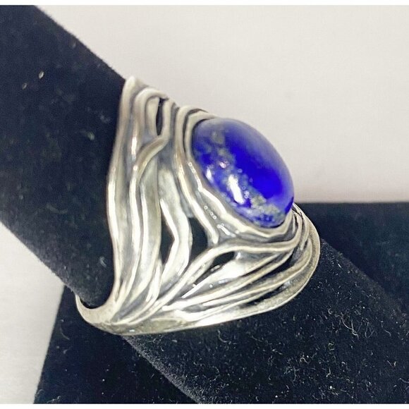 PZ Israel Sterling Silver Oval Cut Lapis Ring Signed Size 8.75 - Picture 3 of 4